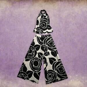 Vintage Malia black & white halter/pants set